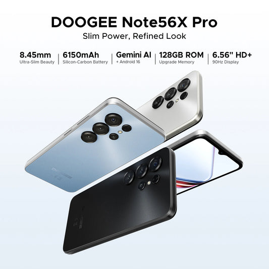 Global Version DOOGEE Note56X Pro Smartphone Gemini AI 6150mAh Battery 6.56'' Display Android 16 Mobile Phone Widevine L1 NFC