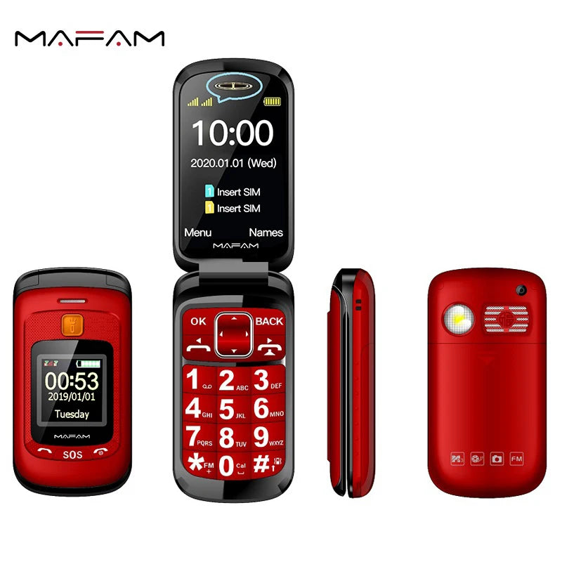 Dual Display Senior Cellphone Two SIM Large Push Keypad Speed Dial Torch FM Push Button SOS Button Elderly Cover Mobile Phone