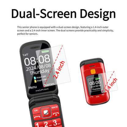 Dual Display Senior Cellphone Two SIM Large Push Keypad Speed Dial Torch FM Push Button SOS Button Elderly Cover Mobile Phone