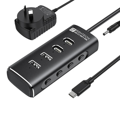 RSHTECH USB C Hub 4-Port 10Gbps High-Speed Transmission Aluminum Multifunction Docking Station Type-C Splitter for Laptops PC