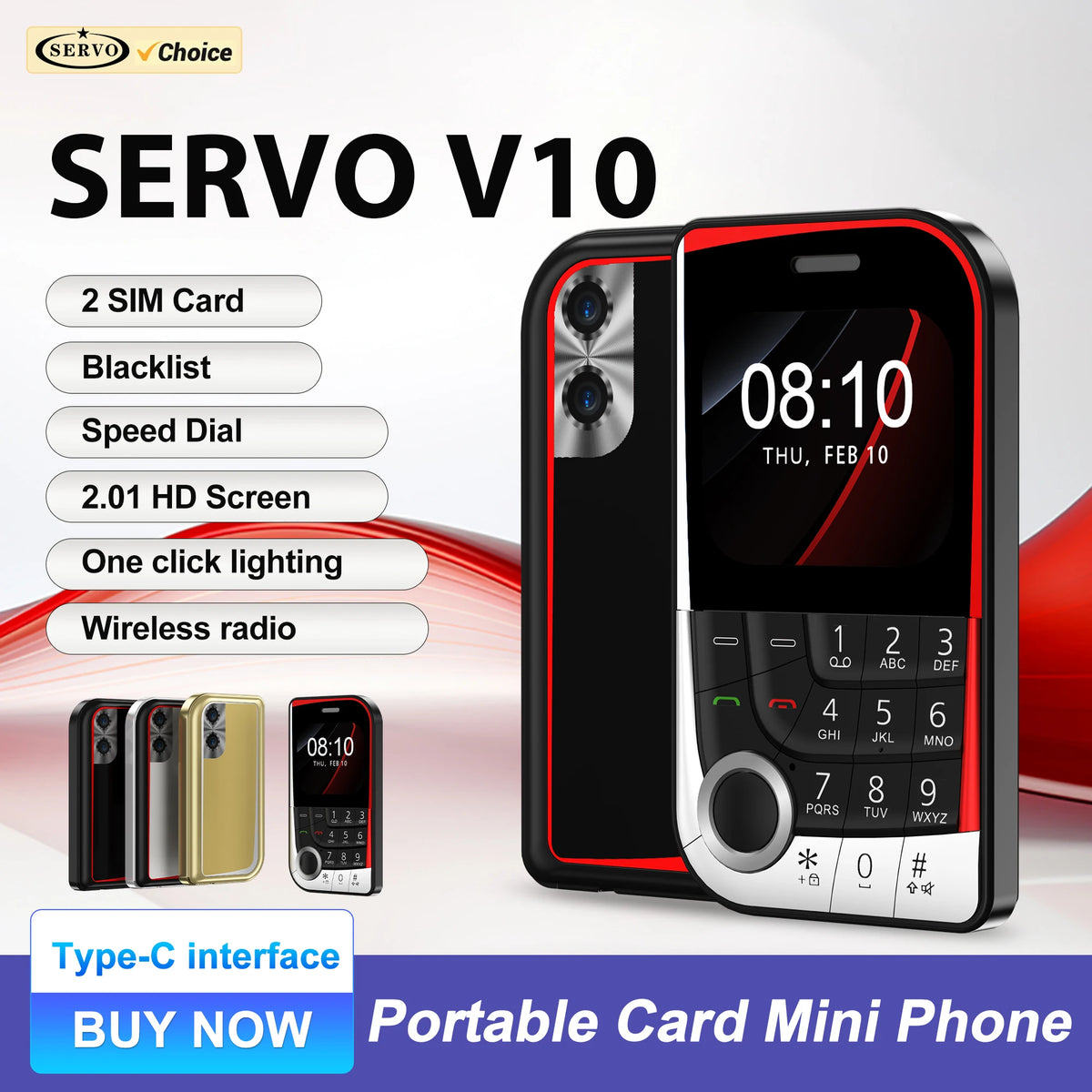 SERVO V10 Card Mobile Phone 2.01" Screen Magic Voice Speed Dial Flashlight FM Radio MP4 Player 2G GSM Dual SIM Small Cellphones