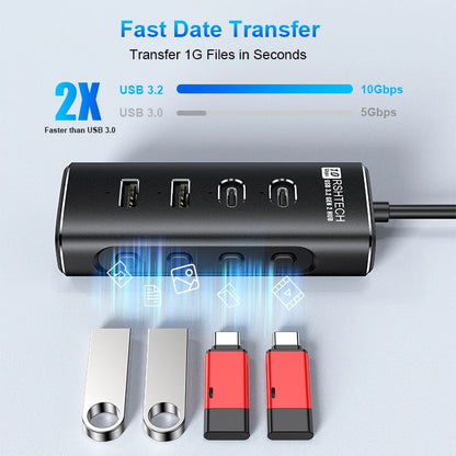 RSHTECH USB C Hub 4-Port 10Gbps High-Speed Transmission Aluminum Multifunction Docking Station Type-C Splitter for Laptops PC