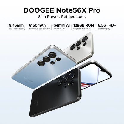 Global Version DOOGEE Note56X Pro Smartphone Gemini AI  6150mAh Battery 6.56'' Display Android 16 Mobile Phone Widevine L1 NFC