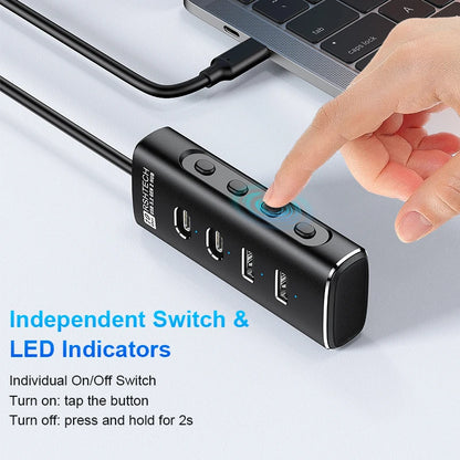 RSHTECH USB C Hub 4-Port 10Gbps High-Speed Transmission Aluminum Multifunction Docking Station Type-C Splitter for Laptops PC