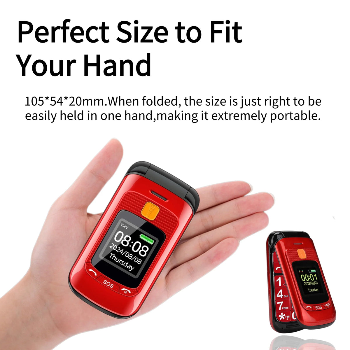 Dual Display Senior Cellphone Two SIM Large Push Keypad Speed Dial Torch FM Push Button SOS Button Elderly Cover Mobile Phone