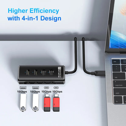 RSHTECH USB C Hub 4-Port 10Gbps High-Speed Transmission Aluminum Multifunction Docking Station Type-C Splitter for Laptops PC