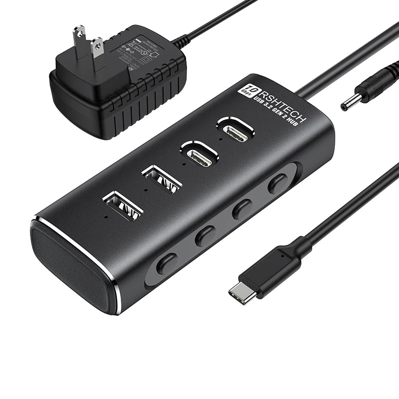 RSHTECH USB C Hub 4-Port 10Gbps High-Speed Transmission Aluminum Multifunction Docking Station Type-C Splitter for Laptops PC