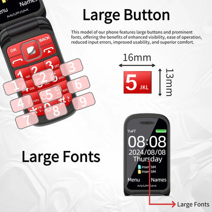 Dual Display Senior Cellphone Two SIM Large Push Keypad Speed Dial Torch FM Push Button SOS Button Elderly Cover Mobile Phone