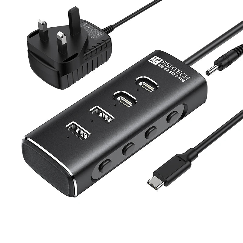 RSHTECH USB C Hub 4-Port 10Gbps High-Speed Transmission Aluminum Multifunction Docking Station Type-C Splitter for Laptops PC
