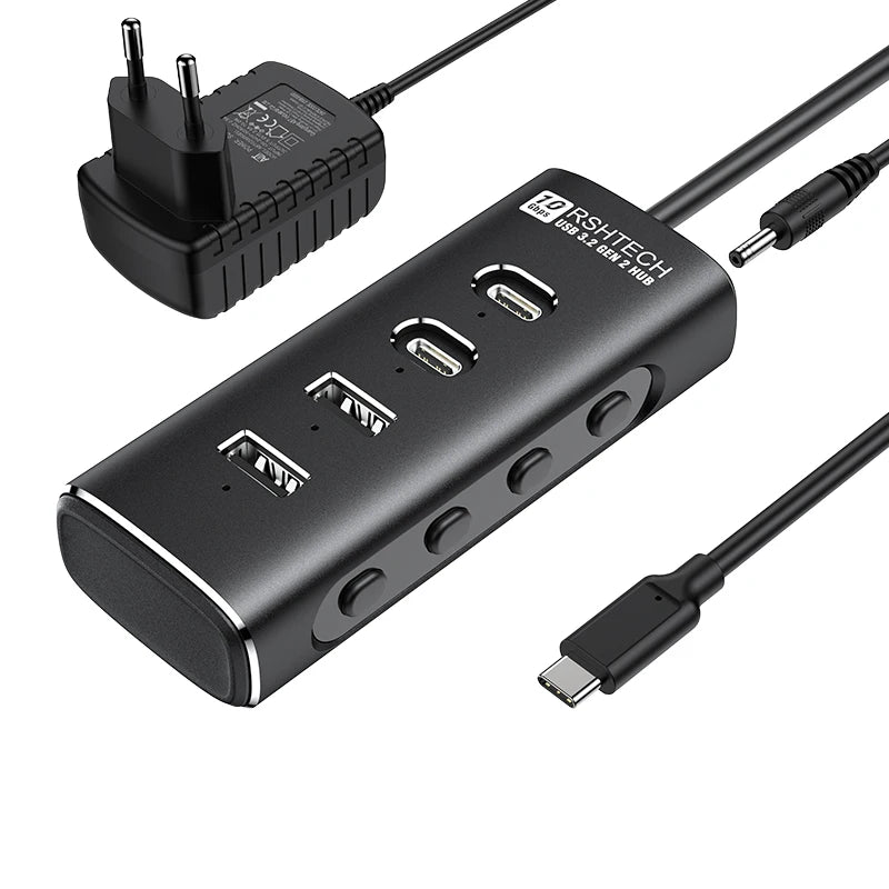 RSHTECH USB C Hub 4-Port 10Gbps High-Speed Transmission Aluminum Multifunction Docking Station Type-C Splitter for Laptops PC