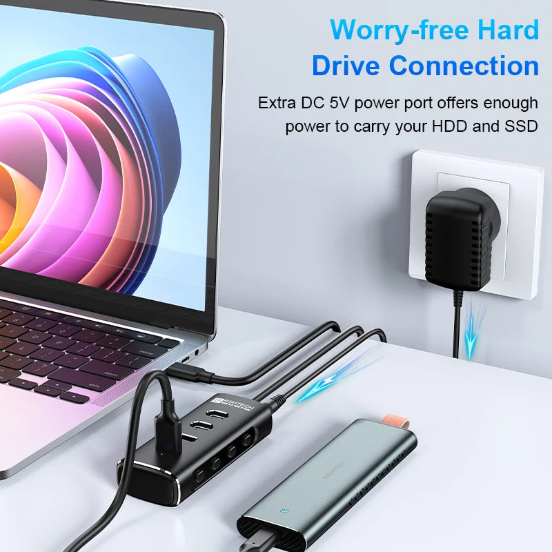 RSHTECH USB C Hub 4-Port 10Gbps High-Speed Transmission Aluminum Multifunction Docking Station Type-C Splitter for Laptops PC