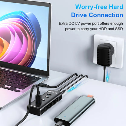 RSHTECH USB C Hub 4-Port 10Gbps High-Speed Transmission Aluminum Multifunction Docking Station Type-C Splitter for Laptops PC